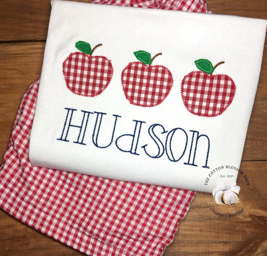 Boys back to school shirt, gingham apples, first day of school shirt, boys back to school shirt, boys gingham apple shirt, first day shirt