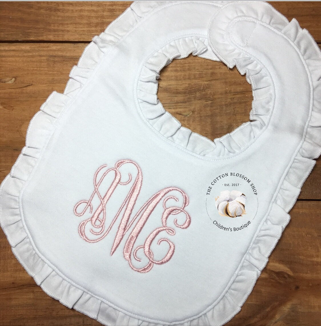 monogrammed ruffle bib, newborn coming home bib, newborn bib, boutique baby monogrammed ruffle baby bib