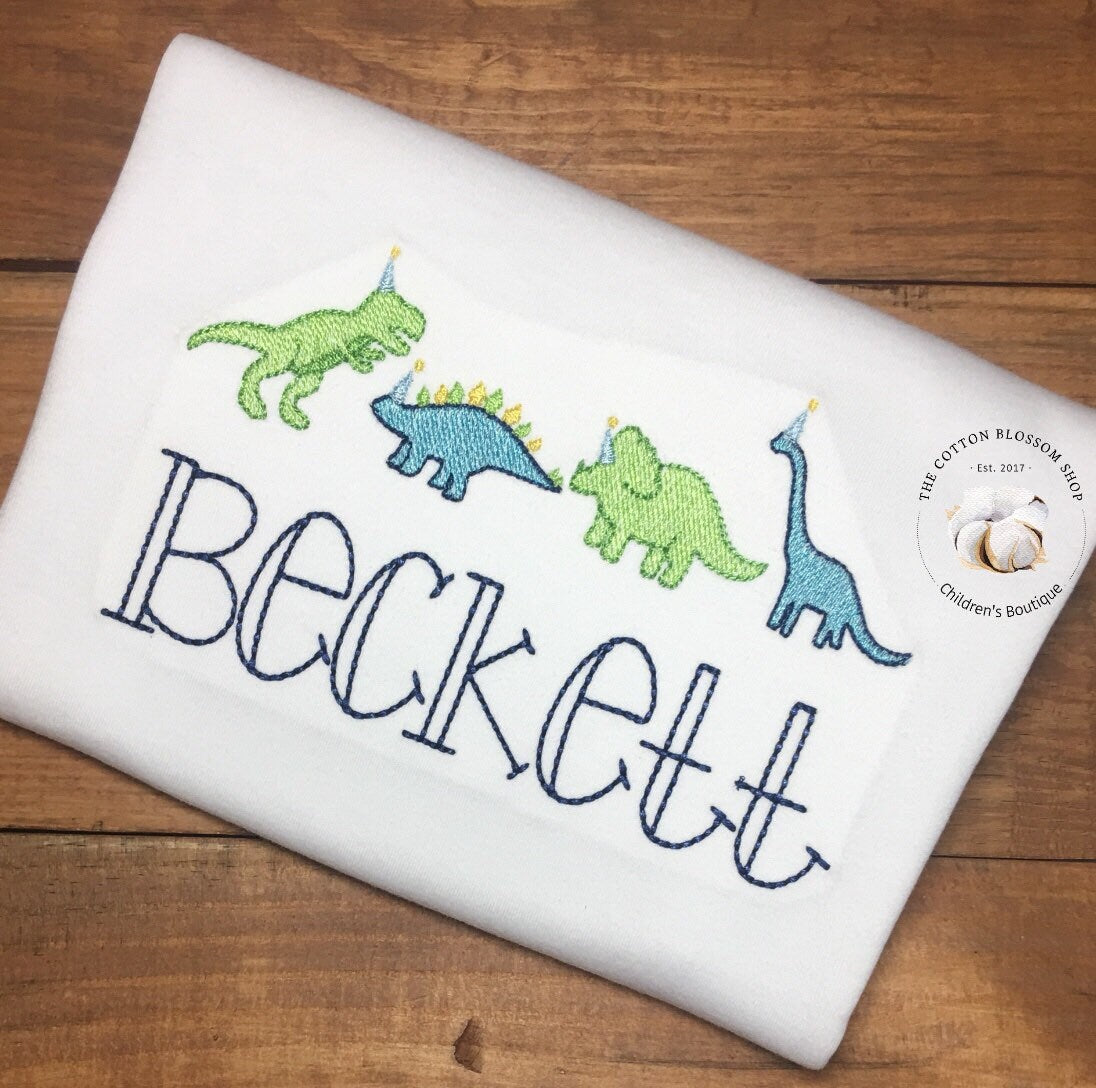 Boy's Dinosaur birthday shirt, dinosaur birthday party shirt, personalized dinosaur shirt, embroidered dinosaur shirt