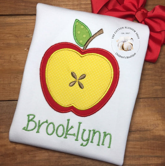 Girl's Back to School Sample Shirt, personalized apple appliqué shirt