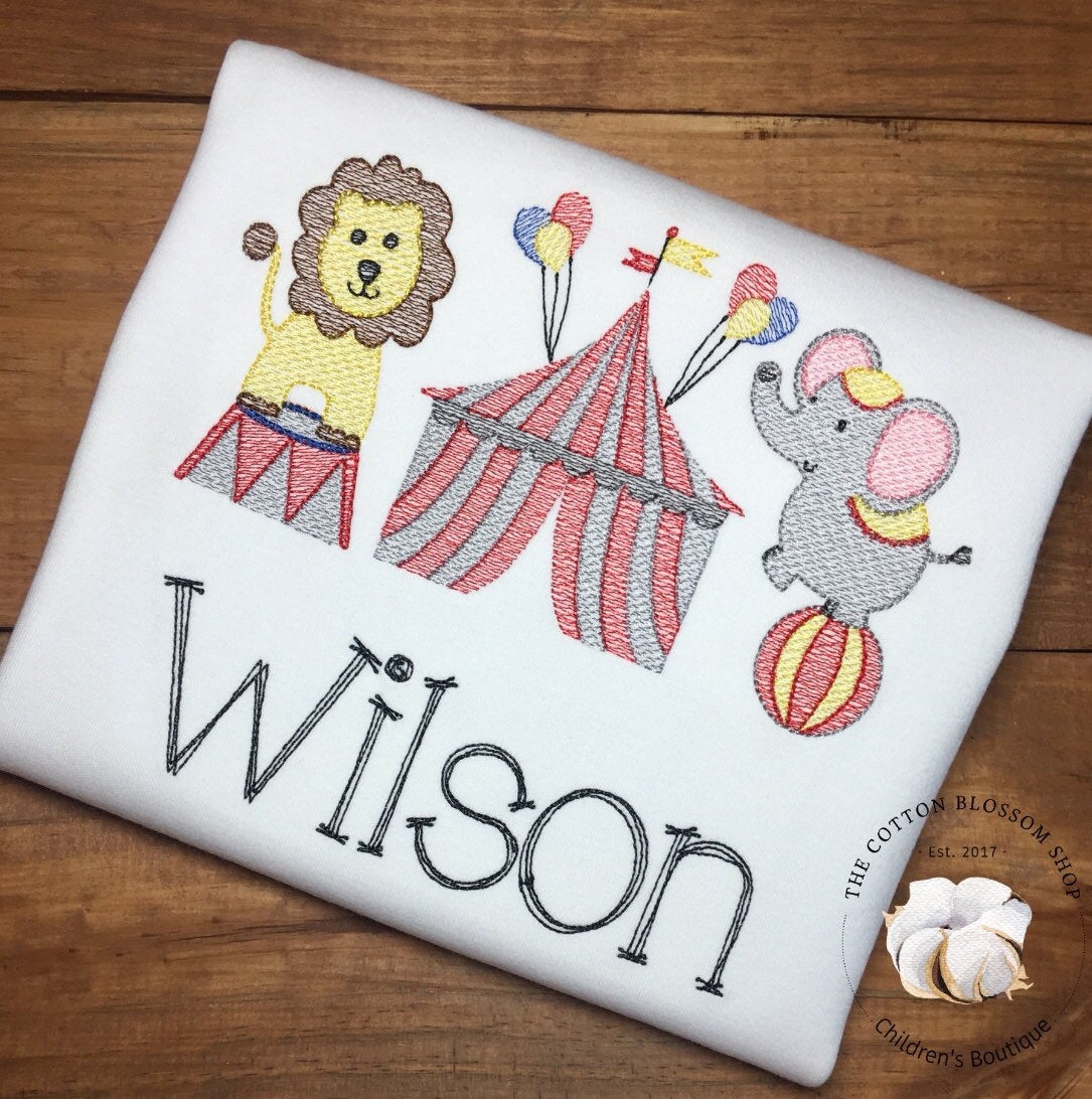 Boy's Sketch Circus Shirt - Going to the Circus shirt, personalized circus shirt, circus birthday shirt