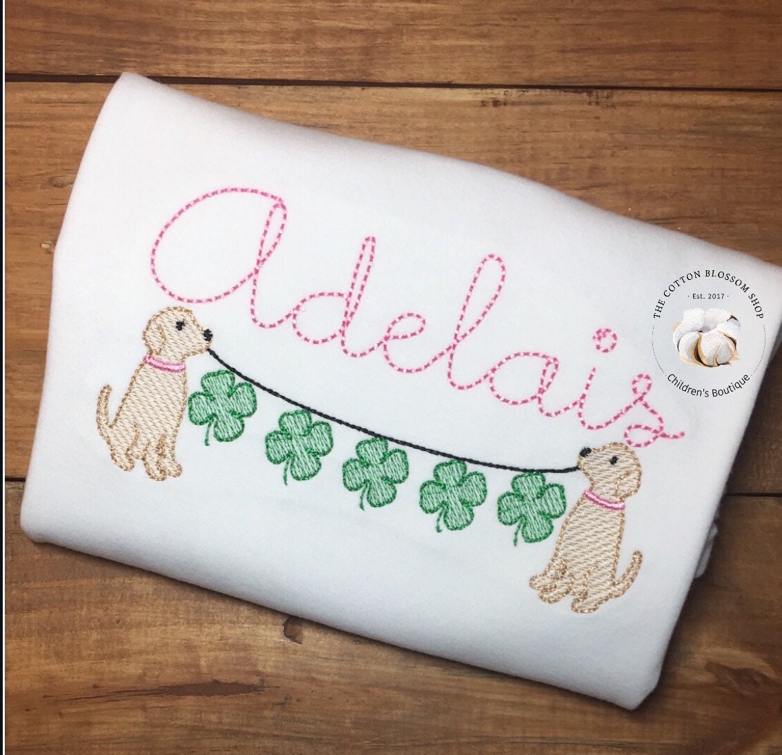 Personalized girls st. Patrick's day shirt, St Patricks day embroidered shirt, puppy dogs st Patricks shirt