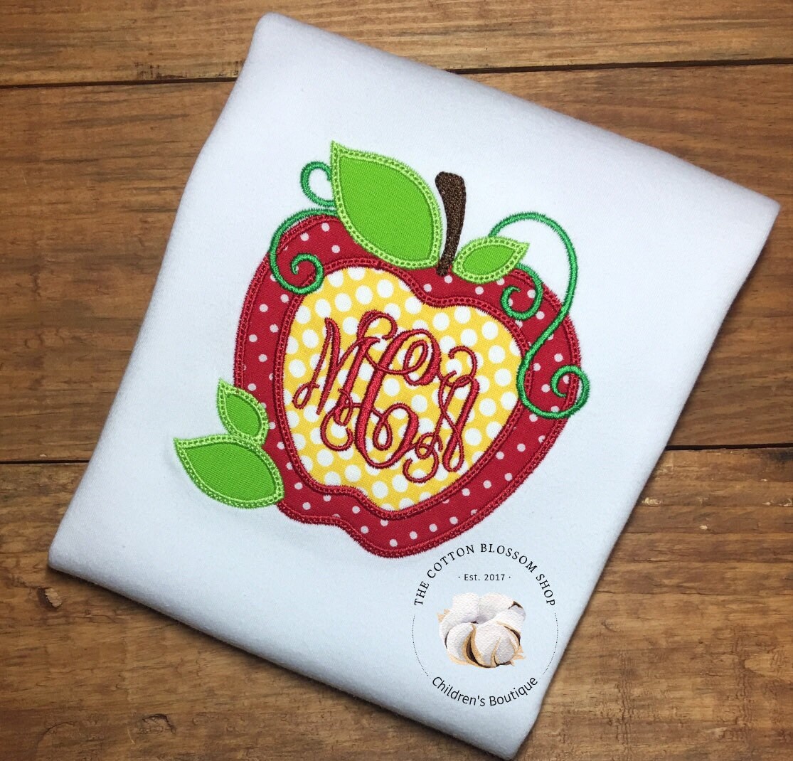 Monogrammed apple shirt, Back to school monogrammed apple shirt, Fast Shipping, girls back to School outfit, personalized