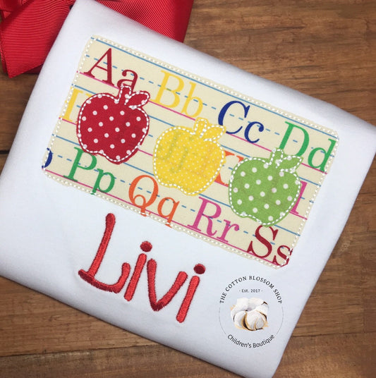 Apples and letters Back to school shirt, Fast Shipping - apple shirt with name,back to School outfit, personalized apple shirt