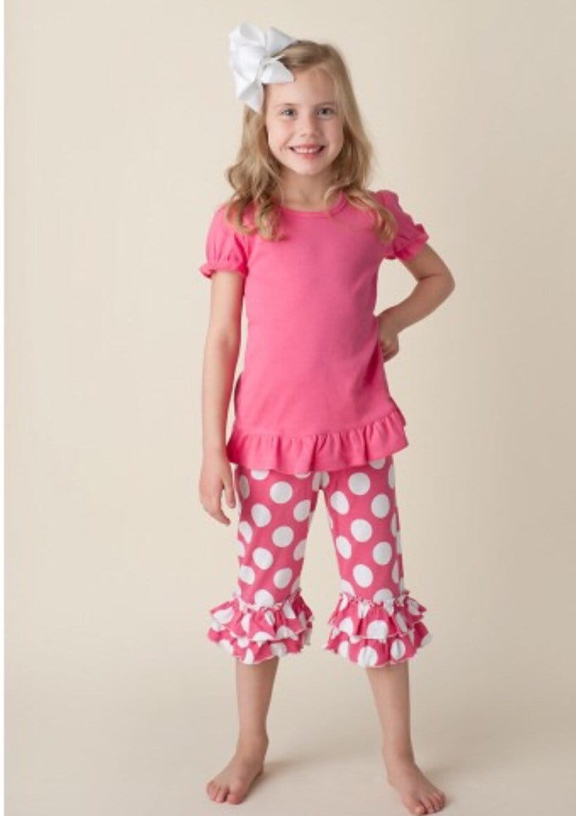 Pink Polka Dot Ruffle Capris