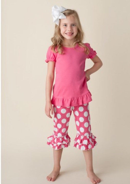 Pink Polka Dot Ruffle Capris