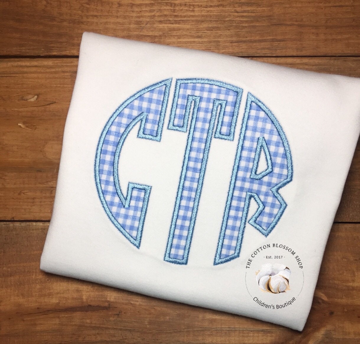 Boys monogrammed shirt and shirts set, gingham shorts, applique shirt, boys monogrammed gingham outfit - light blue