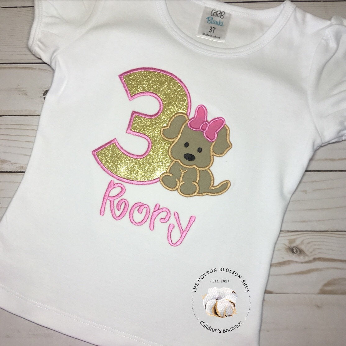 3rd birthday puppy shirt, girls puppy birthday shirt, girls 1st birthday shirt, 2nd birthday puppy shirt, dog birthday shirt, pink and gold