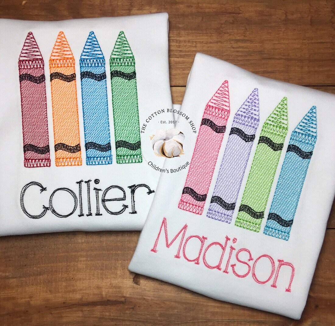 Brother and sister matching Back to School shirt set, sibling shirt set, monogrammed Crayons Shirt, matching first day of school shirts