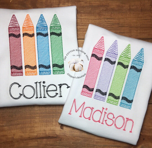 Brother and sister matching Back to School shirt set, sibling shirt set, monogrammed Crayons Shirt, matching first day of school shirts