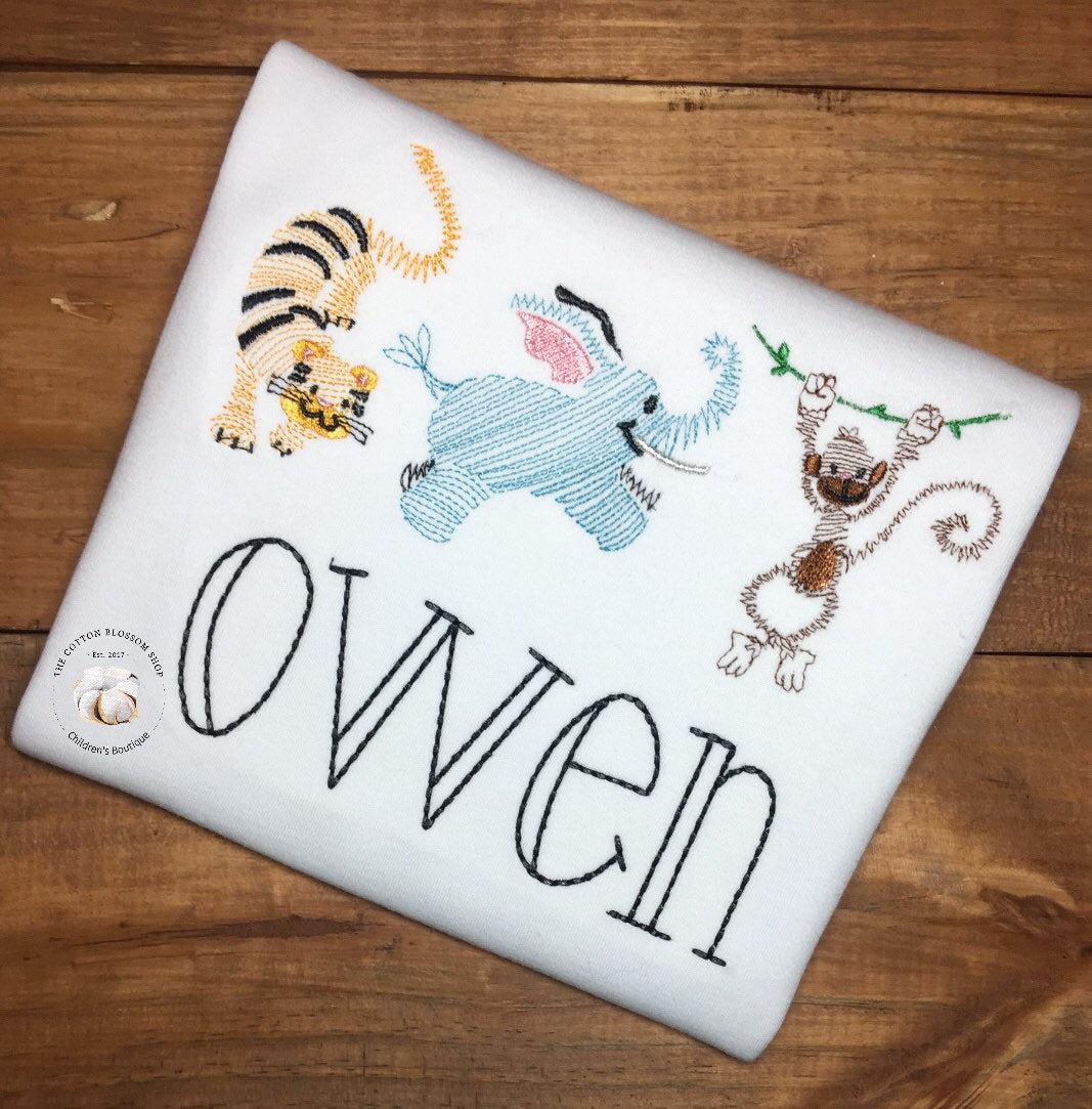 boys zoo animals shirt, personalized zoo animals shirt, embroidered zoo shirt