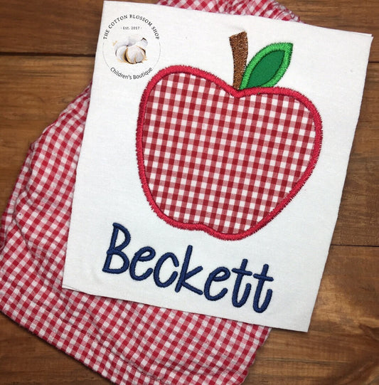 Boys back to school shirt, gingham, first day of school shirt, boys back to school shirt, boys gingham apple shirt, first day kindergarten