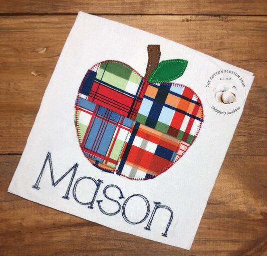 Boys back to school shirt, first day of school shirt, boys back to school shirt, boys madras plaid apple shirt, first day of kindergarten