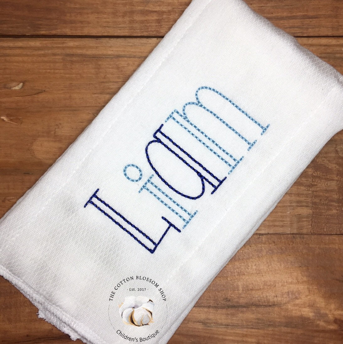 Baby boys monogrammed name burp cloth