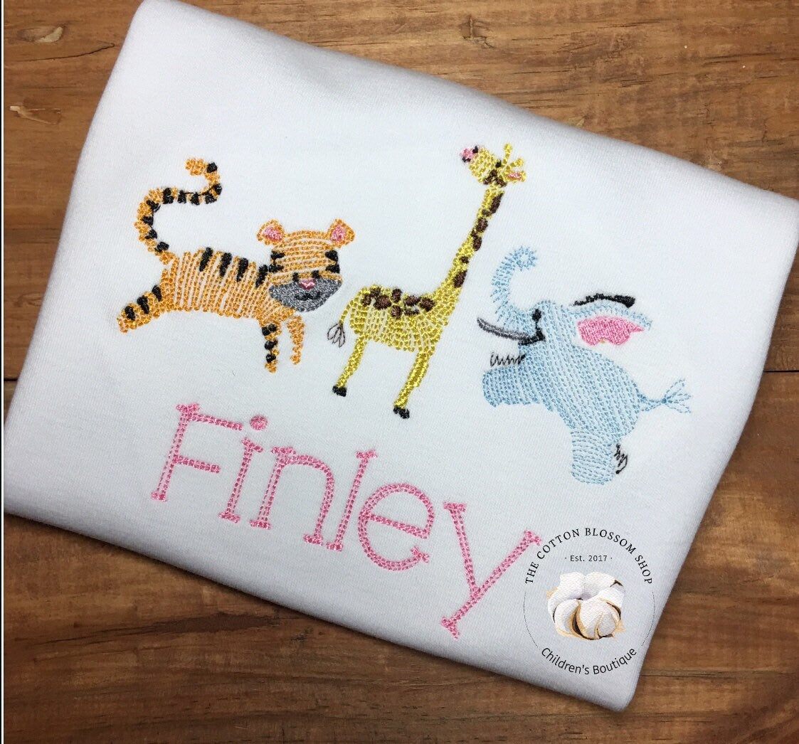 Girls or boys zoo animals embroidered personalized shirt, Create your own zoo shirt, zoo applique shirt