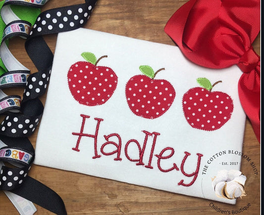 Back to School applique shirt, Fast Shipping, girls back to School outfit, personalized apple shirt, monogrammed apple shirt, first day
