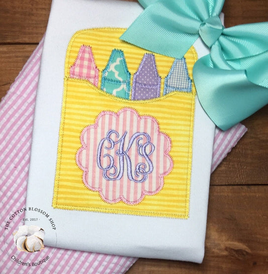 Girls Back to school shirt, Fast Shipping, personalized school crayon sketch design shirt, back to School outfit, monogrammed crayon shirt