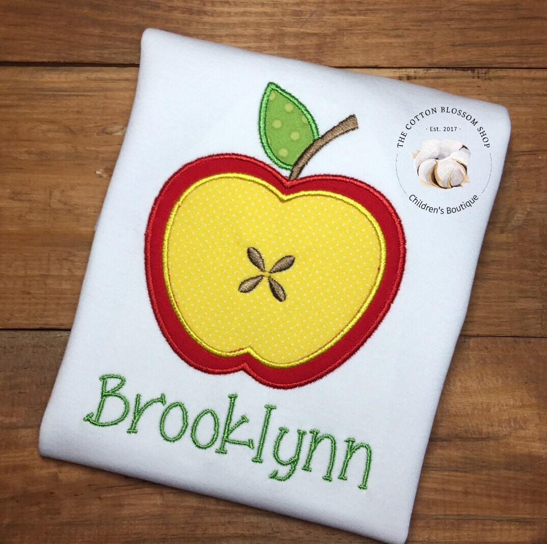 Girl's Back to School Sample Shirt, personalized apple appliqué shirt
