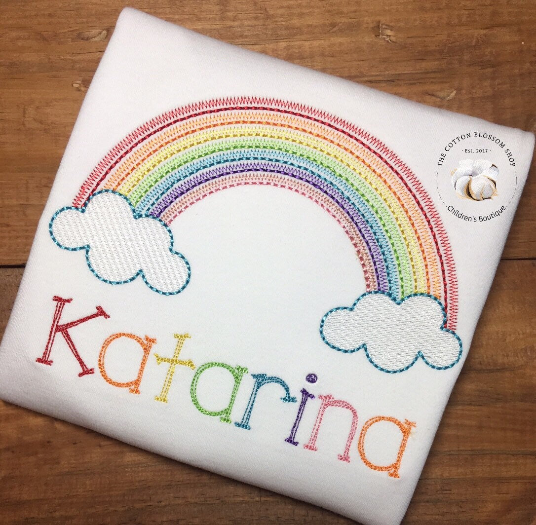 Girls rainbow embroidered personalized shirt, rainbow shirt, personalized rainbow shirt