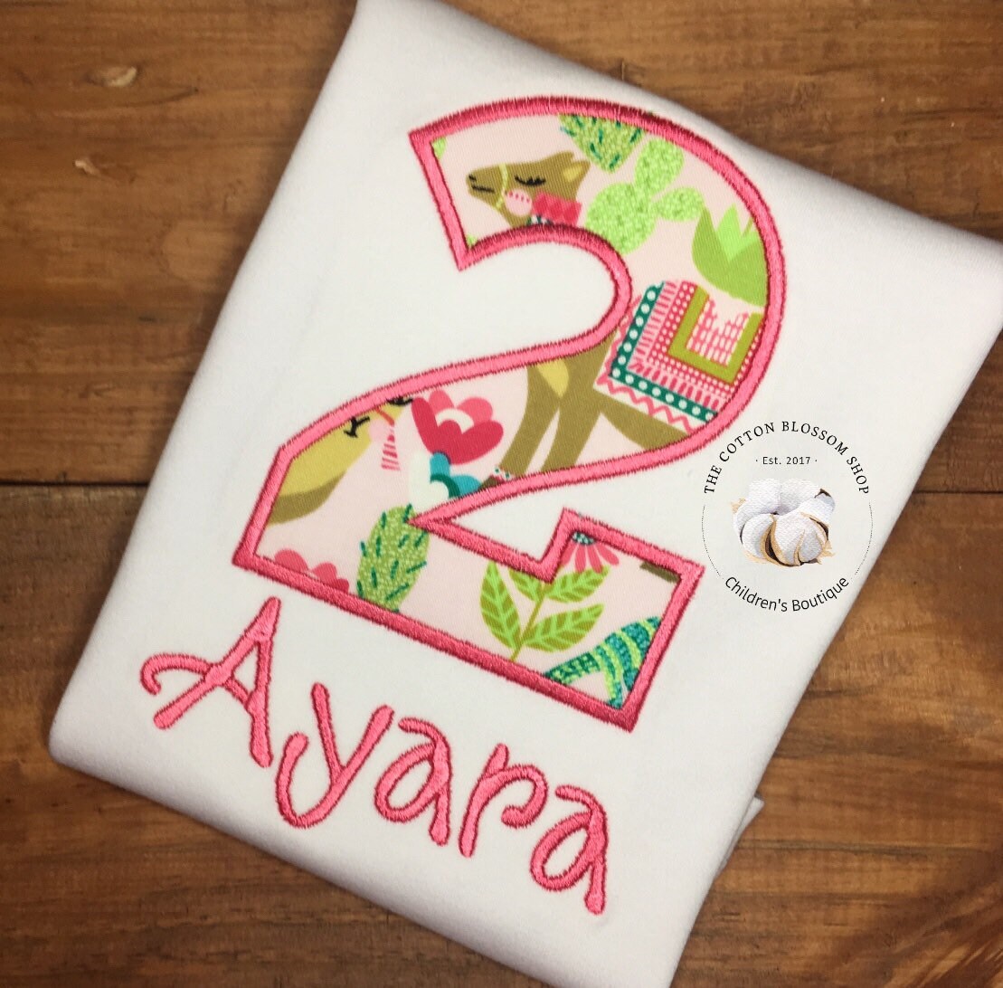 Girls llama, alpaca, camel birthday shirt, cactus llama birthday outfit, girls birthday shirt, 2nd birthday shirt, number 2 shirt, dessert