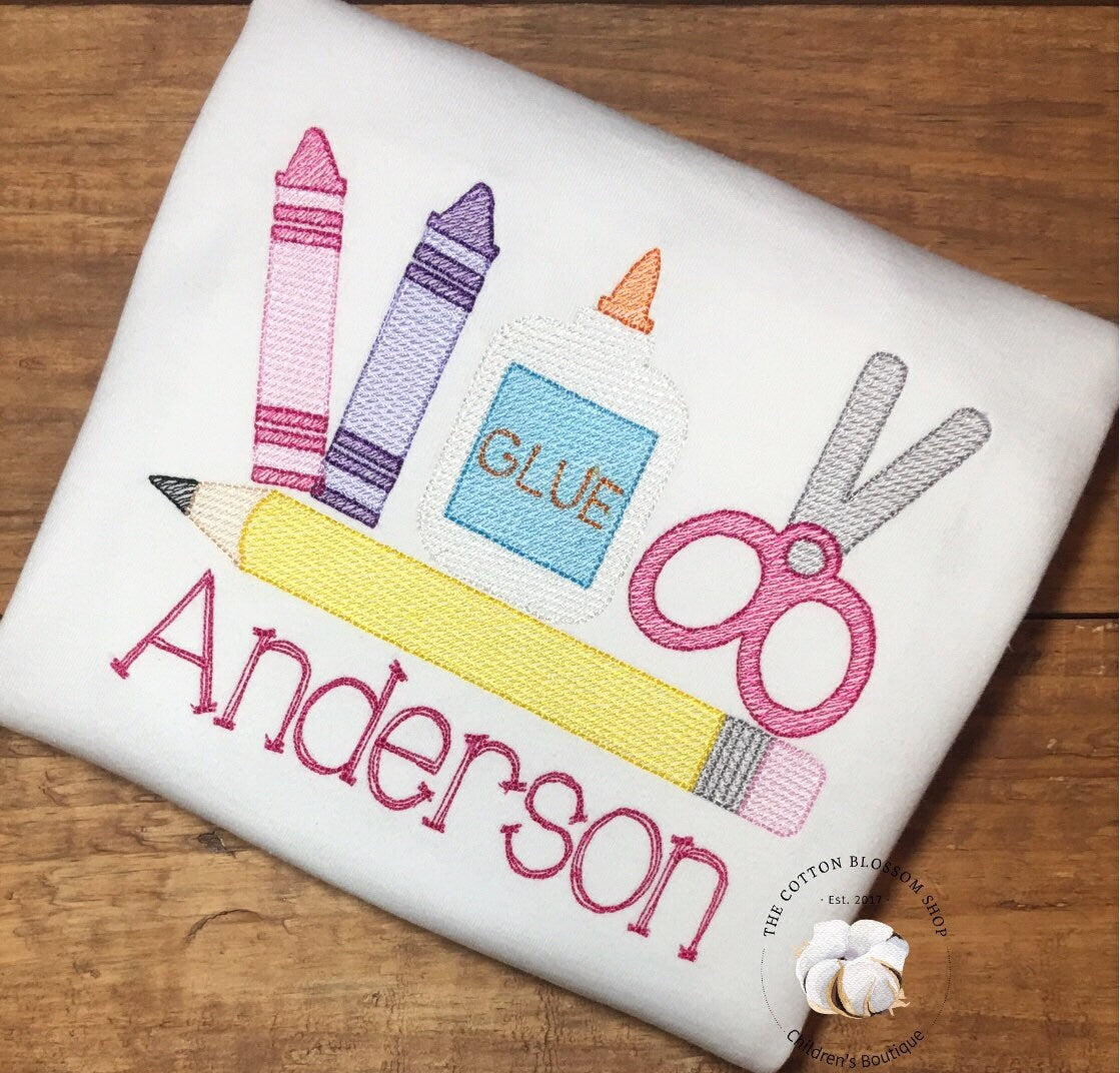 Brother and sister matching Back to School shirt set, sibling shirt set, monogrammed school supplies, matching first day of school shirt
