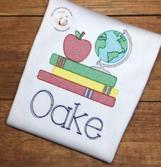 Boys back to school sketch design shirt, first day of school shirt, boys back to school shirt, boys school supplies sketch embroidered