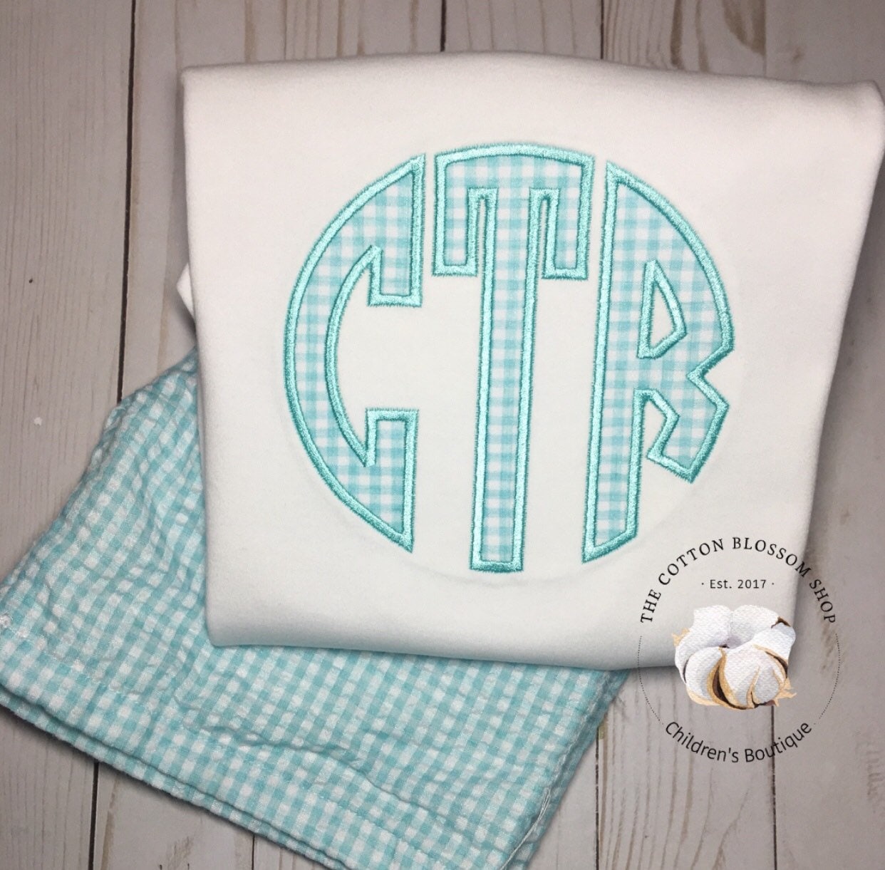 Boys monogrammed shirt and shirts set, gingham shorts, applique shirt, boys monogrammed gingham outfit - aqua blue