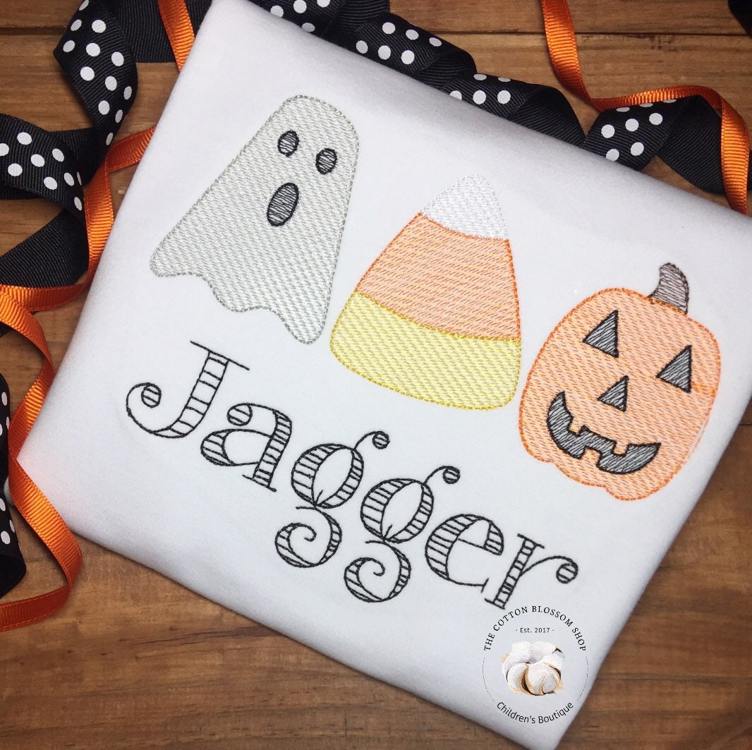 Boys Sketch Design Halloween Shirt, boys personalized halloween shirt