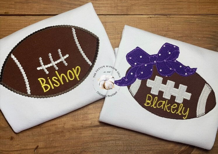 Matching monogrammed football shirts, brother sister matching football shirts, set, sibling shirts, purple and yellow gold