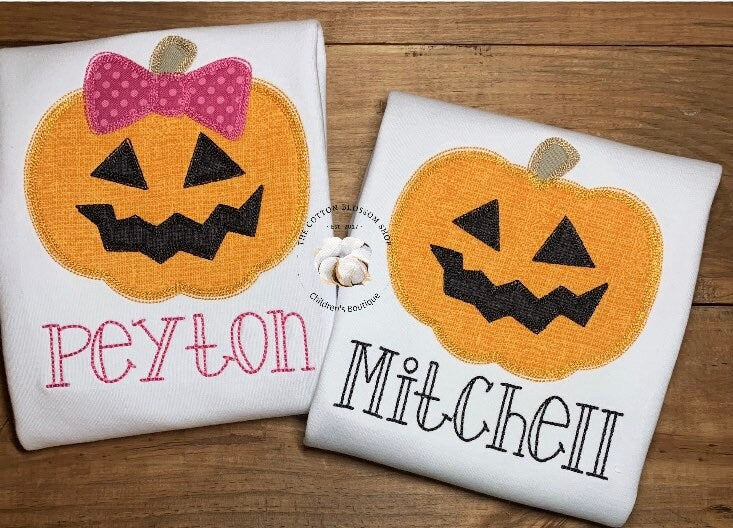 Matching monogrammed halloween pumpkins shirt set, sibling shirt set, monogrammed halloween Shirt, matching jack o lantern halloween shirts