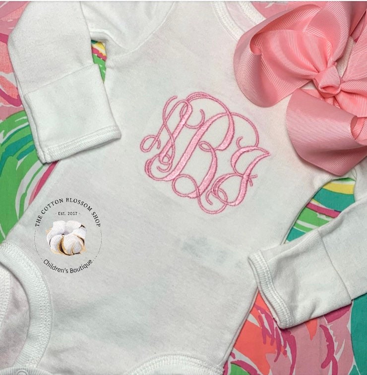 Monogrammed Baby girls bodysuit one piece, baby shower gift, monogrammed baby shower gift, monogrammed bodysuit, embrodiered