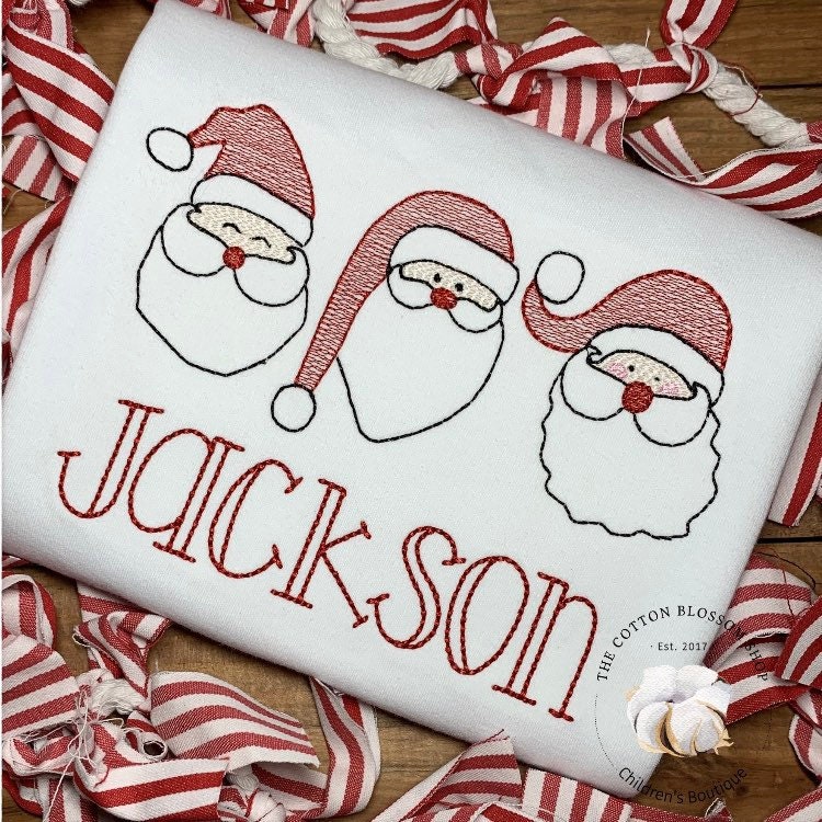 Santa Christmas Shirt, embroidered Christmas shirt, girls christmas shirt, boys christmas shirt, santa shirt, santa trio shirt, monogrammed
