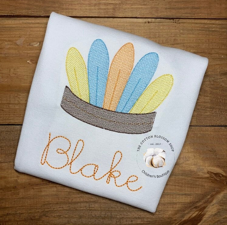 Thanksgiving Indian Headband Sketch Shirt - Embroidered Shirt