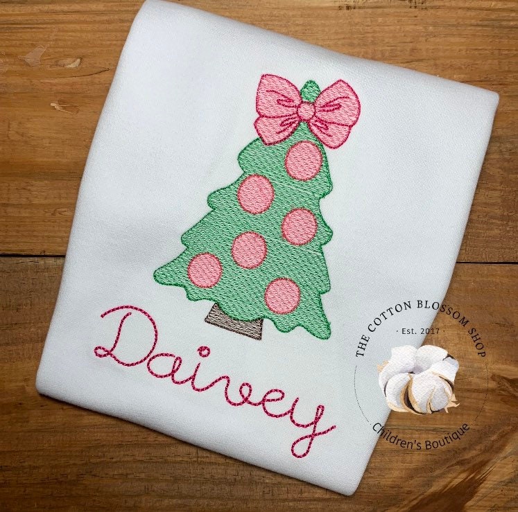 Girls Applique Christmas Tree Shirt, Girls Christmas Trees Shirt, christmas tree shirt