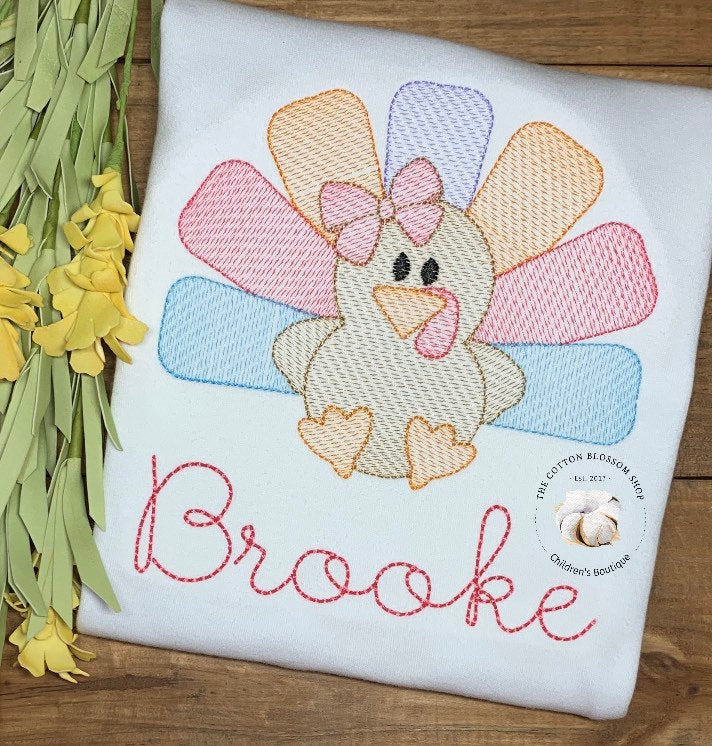 Girl's monogrammed Thanksgiving shirt, girls thanksgiving turkey shirt, monogrammed turkey shirt, thanksgiving outfit, thanksgiving applique