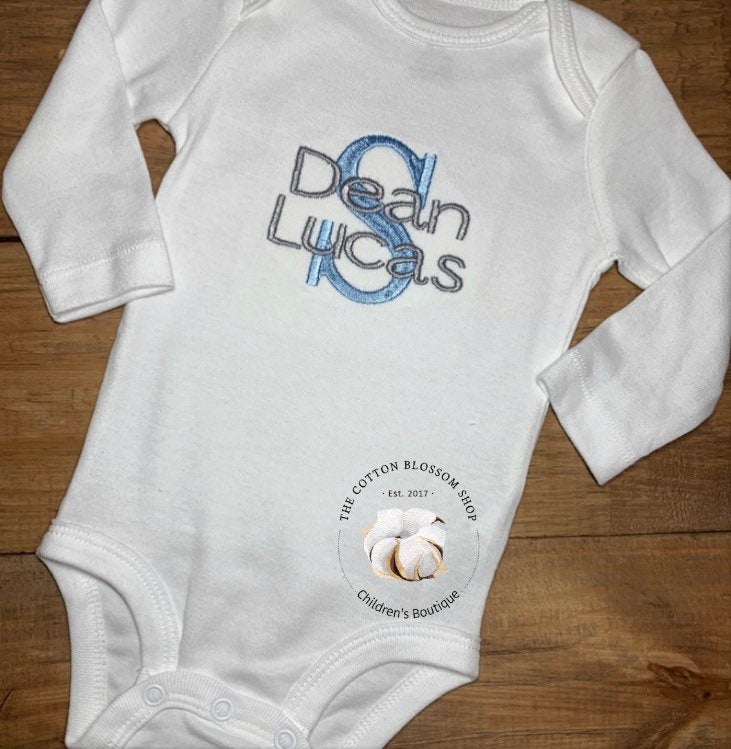 Baby boys coming home outfit- boys monogrammed baby shower gift - boys personalized name gown- monogrammed baby gown, baby hat