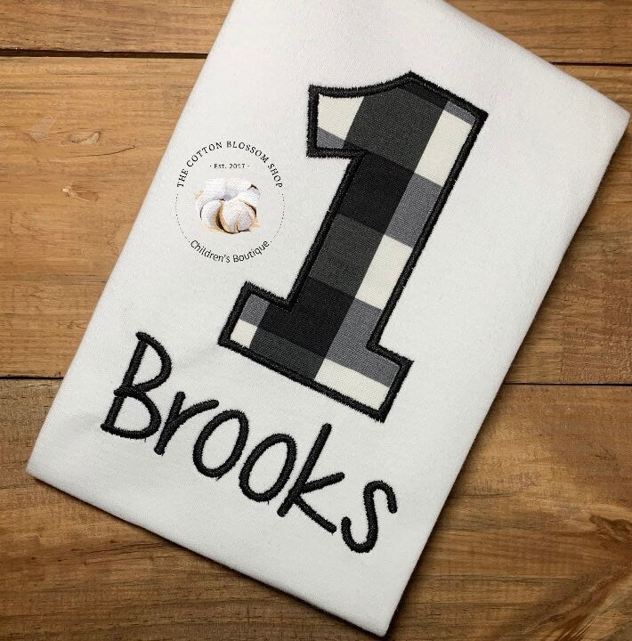 Boys 1st birthday shirt, black and white buffalo check birthday shirt, birthday shirt, buffalo plaid birthday shirt