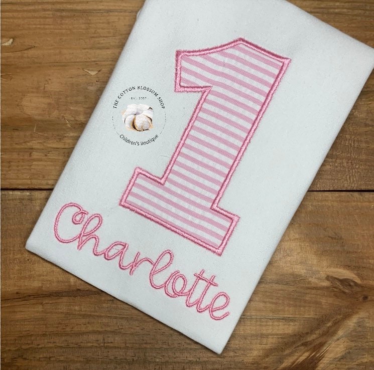 Girls pink seersucker birthday shirt, first birthday shirt