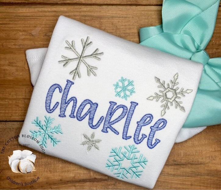 Girls Snowflakes embroidered personalized shirt, snowflake applique shirt, girls winter birthday shirt, snowflakes birthday shirt