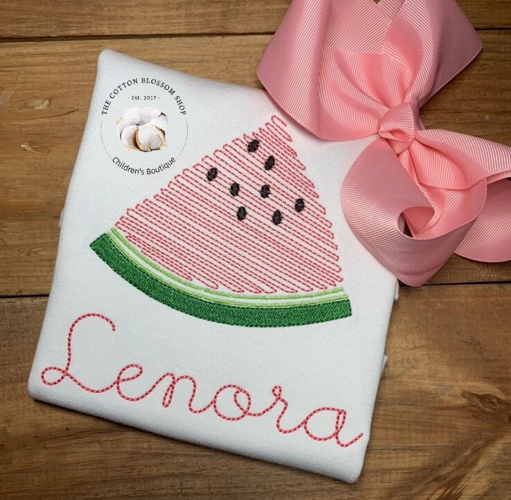 Girls watermelon sketch design embroidered personalized shirt