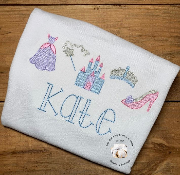 Girls Princess Embroidered Monogrammed shirt - girls Princess Birthday Shirt