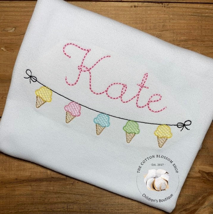 Girls summer shirt, Girls ice cream Shirt, Monogrammed Shirt, Ice Cream Birthday Shirt