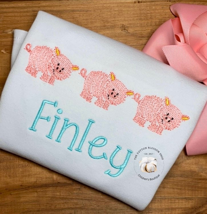 Girls farm pigs embroidered personalized shirt