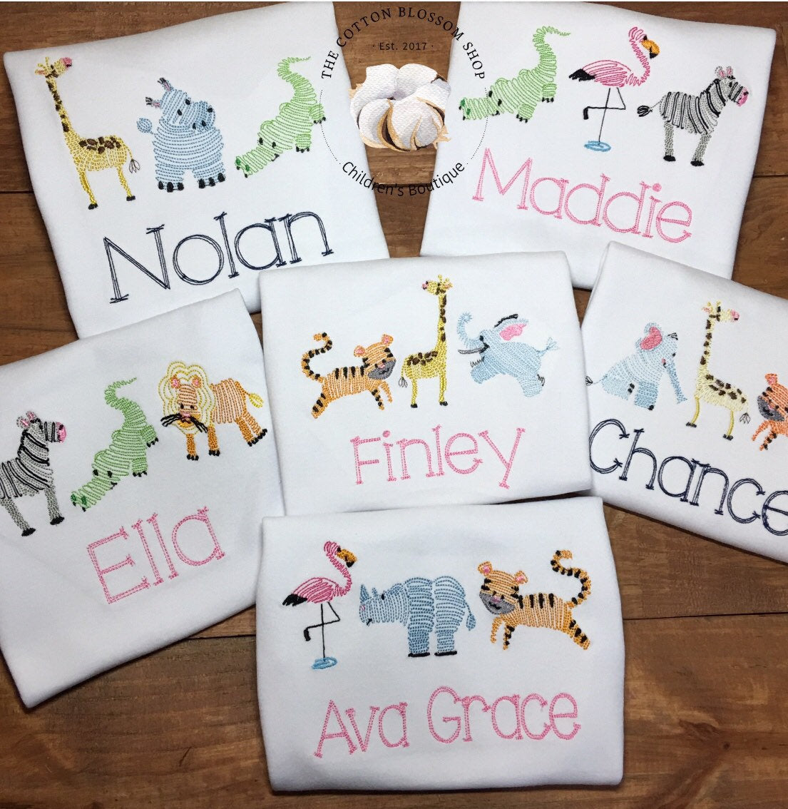 Girls or boys zoo animals embroidered personalized shirt, Create your own zoo shirt, zoo applique shirt