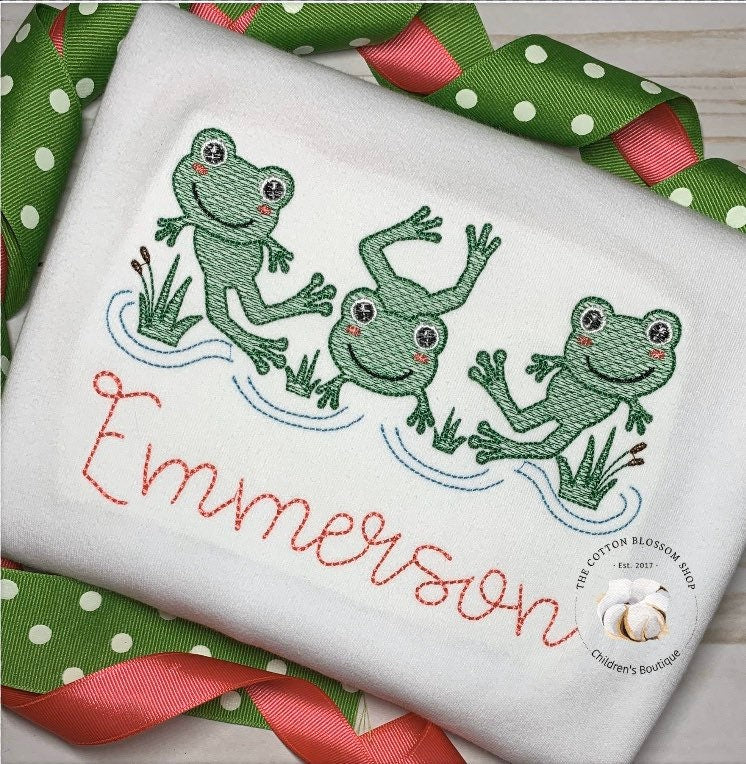 Girls monogrammed frogs Shirt, rainy day embroidered personalized shirt