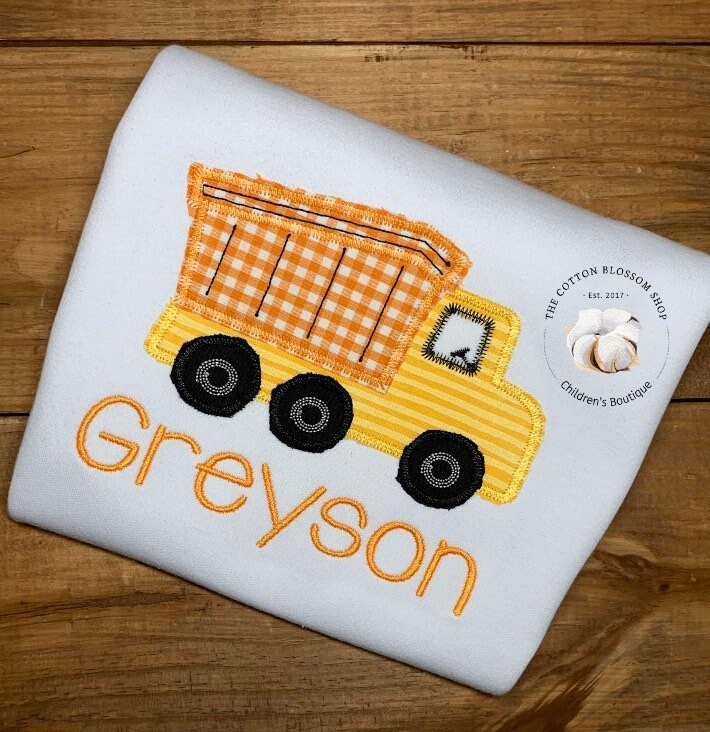 Boys appliqué dump truck shirt, boys personalized construction truck shirt, shirt, boys appliqué shirt, boys personalized shirt