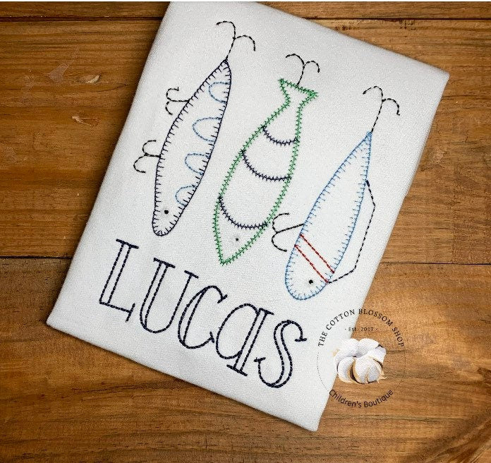 Boys fishing lures personalized Shirt, vintage stitch
