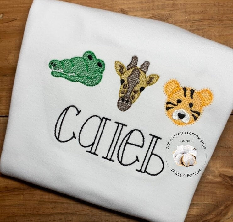 boys zoo animals shirt, personalized zoo animals shirt, embroidered zoo shirt