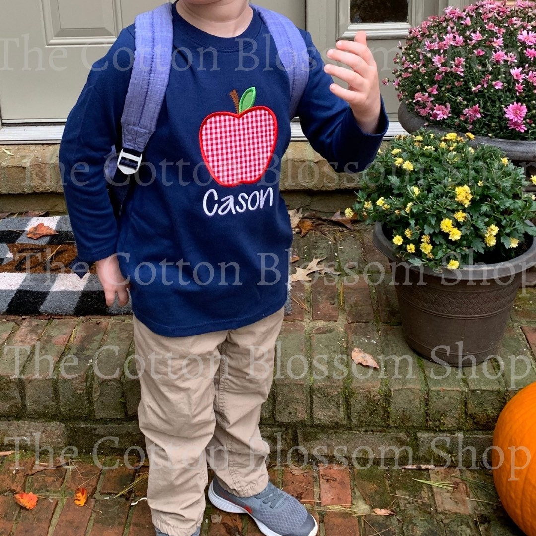Boys back to school shirt, gingham, first day of school shirt, boys back to school shirt, boys gingham apple shirt, first day kindergarten