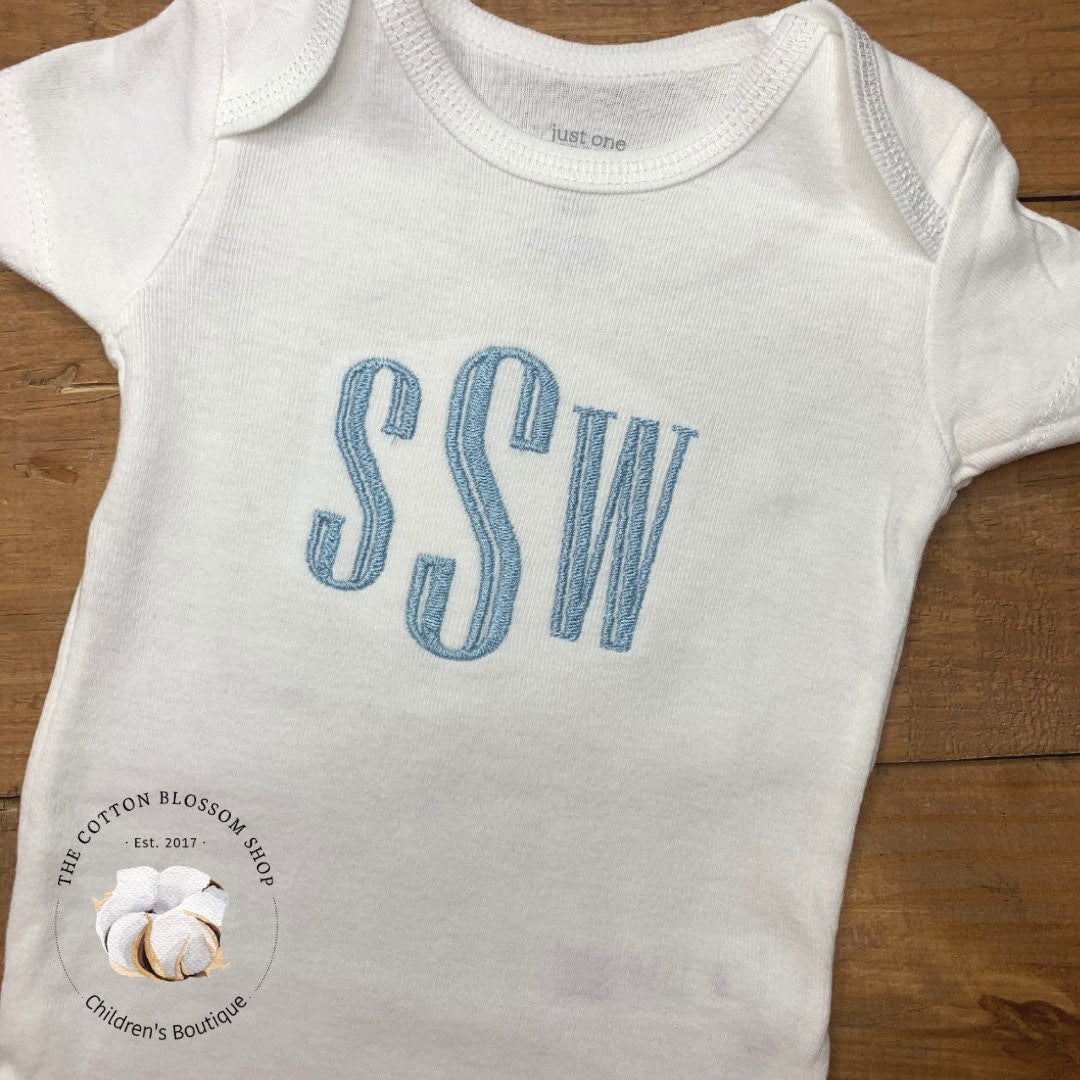 Baby boys stacked monogrammed bodysuit - boys monogrammed baby shower gift - boys monogrammed bodysuit - stacked monogrammed one piece